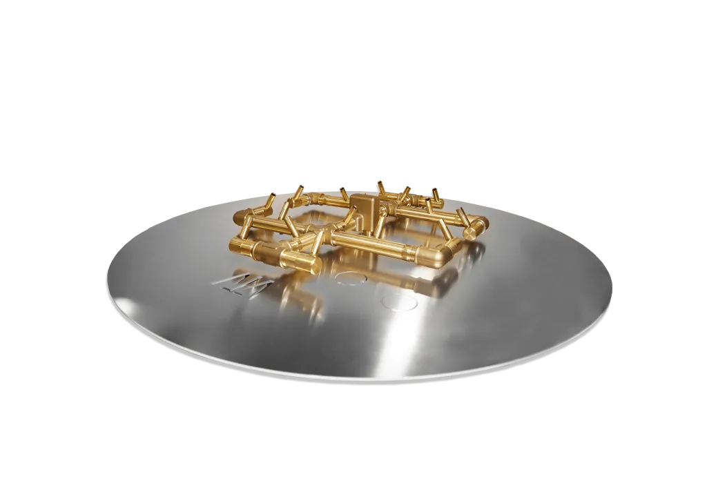CFB180 CROSSFIRE® brass burner on 29" circular aluminum plate for paver fire pit kit