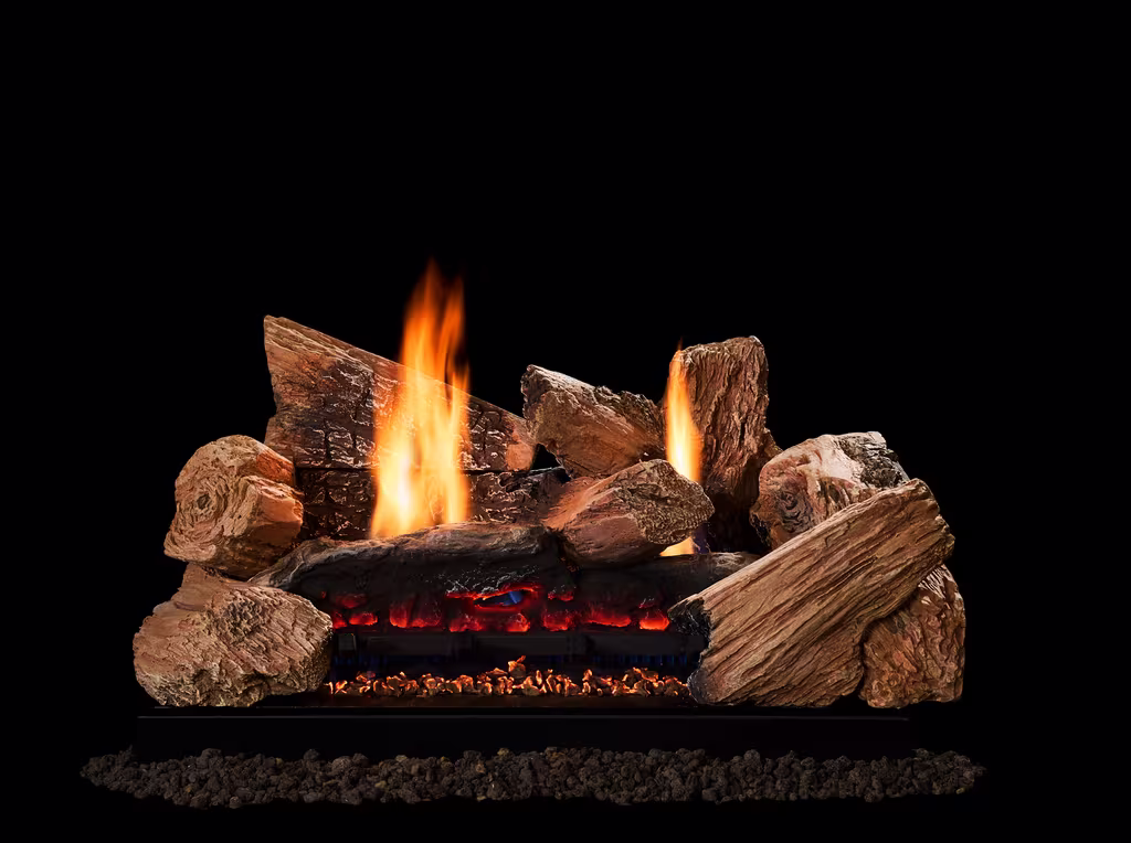 Monessen Moxie log set burning on a Glow Getter burner
